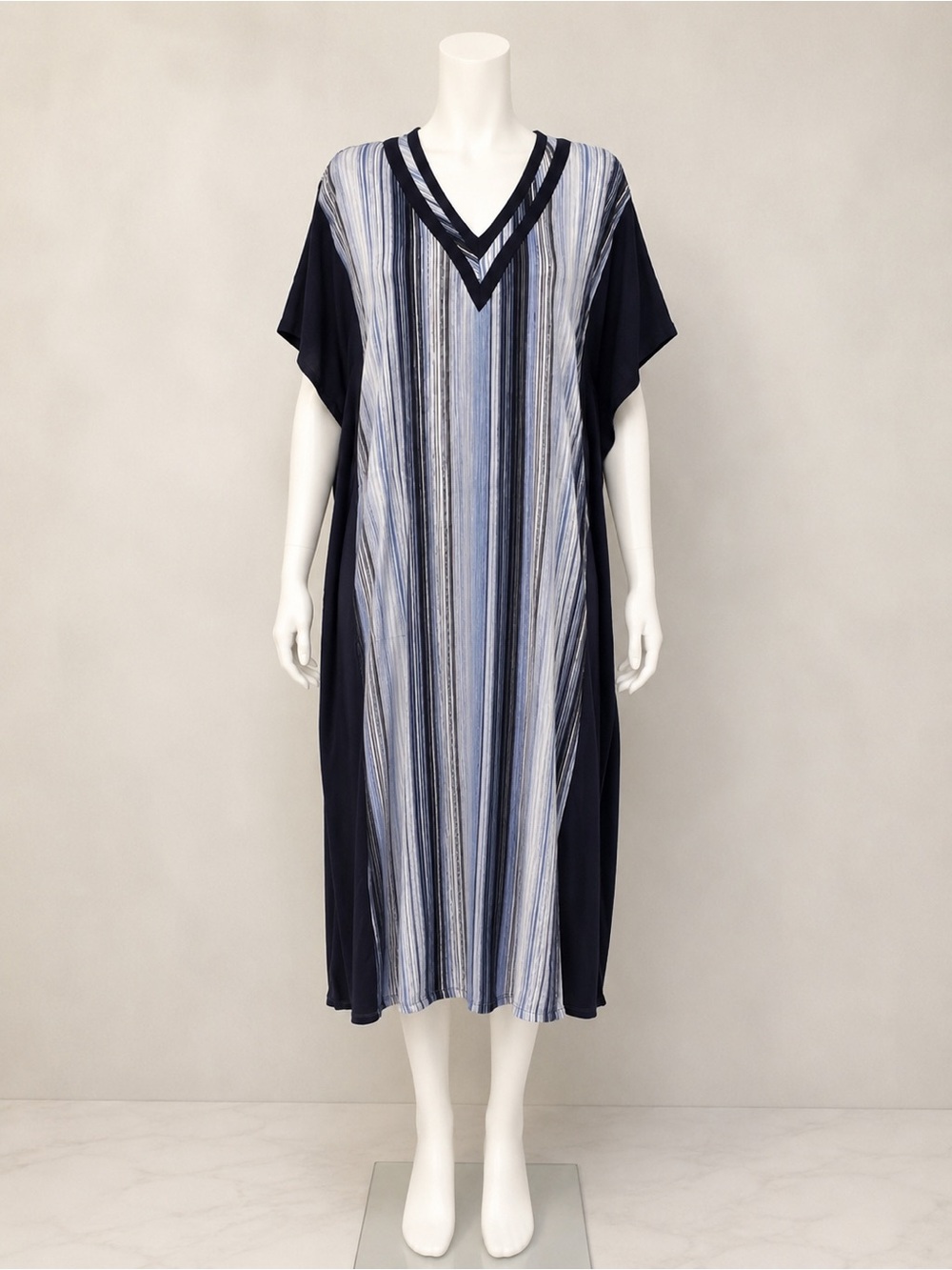 Simply Vera Vera Wang Striped Caftan Dress V Neck Pockets Large